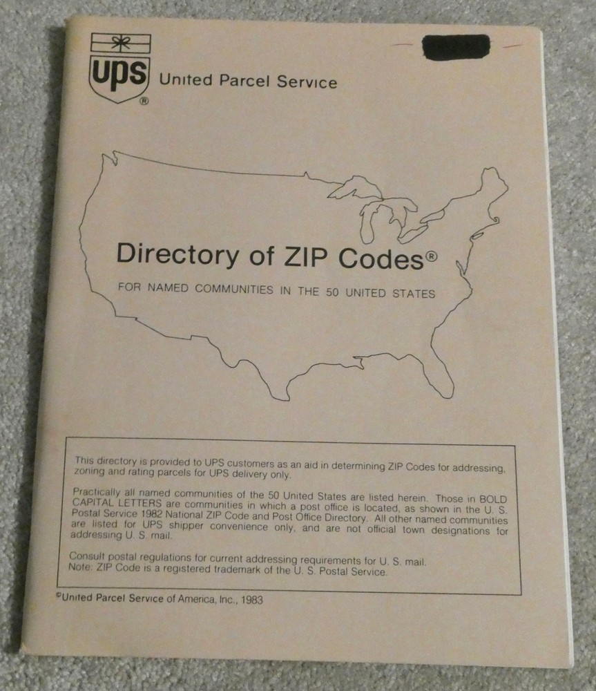 UPS United Parcel Service Directory of ZIP Codes 1983 Named Communities States