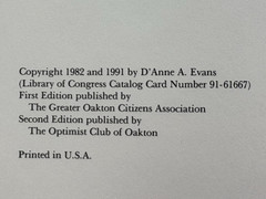 Oakton, Virginia 1758-1990, D`Anne Evans, Hardcover NF, Fairfax County, Vienna.