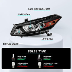 Headlight Assembly Pair [Bulbs Included] Compatible with 2008-2012 Honda Accord