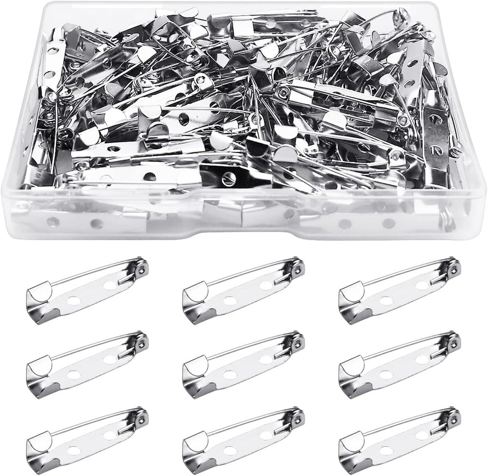 100 Pcs Bar Pins – Silver Brooch Clasp for Badges, DIY Craft, 1inch/25mm