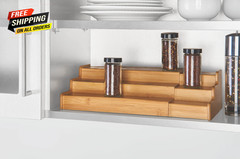 Bamboo Organizers Expandable Spice Rack, 3-Tier, 12.91-22.4X7.67X4.4 In