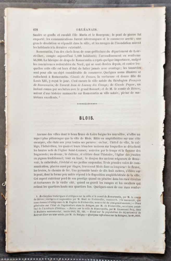 Antique History of Blois, France, 20 pages, Guilbert, 1845, in French
