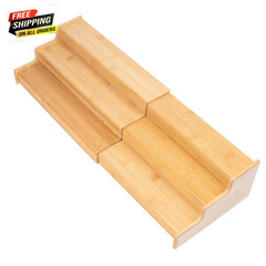 Bamboo Organizers Expandable Spice Rack, 3-Tier, 12.91-22.4X7.67X4.4 In