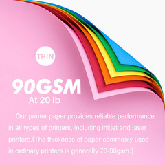 Colored Copy&Print Paper 8.5X11 Inches,180 Sheets 9 Colors Rainbow A4 Printer Pa