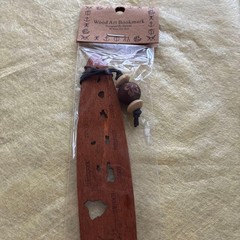 Hawaii Wooden Islands Carving Bookmark Brown Wood Beads 6.7in Thin