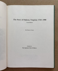Oakton, Virginia 1758-1990, D`Anne Evans, Hardcover NF, Fairfax County, Vienna.