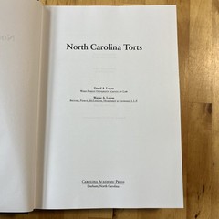 North Carolina Torts Carolina Academic Press David & Wayne Logan Legal Book NC