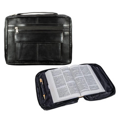Genuine Leather Religious Book Bible Cover Organizer Zippered Case with Handle