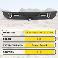 Rear Bumper Compatible with 1987-2006 Jeep Wrangler TJ YJ with LED Lights 2″ Hit