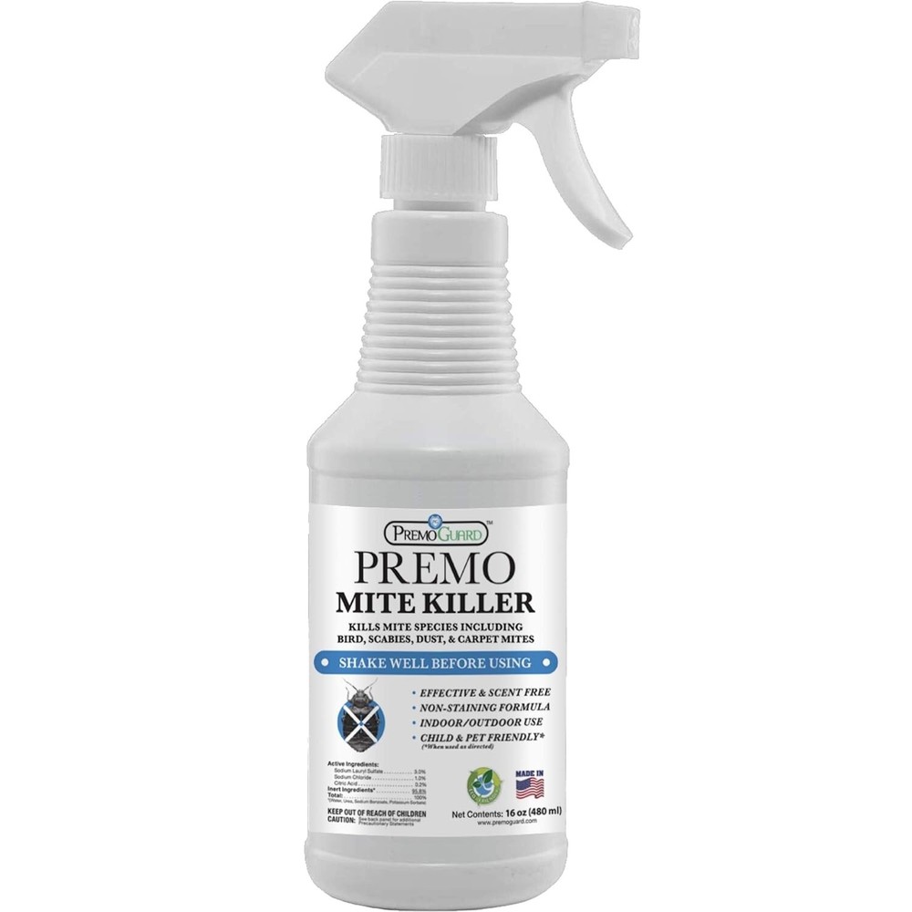 Premo Guard Mite Treatment Spray – 16 oz – Kills Dust, Scabies, Spider, Carpet,