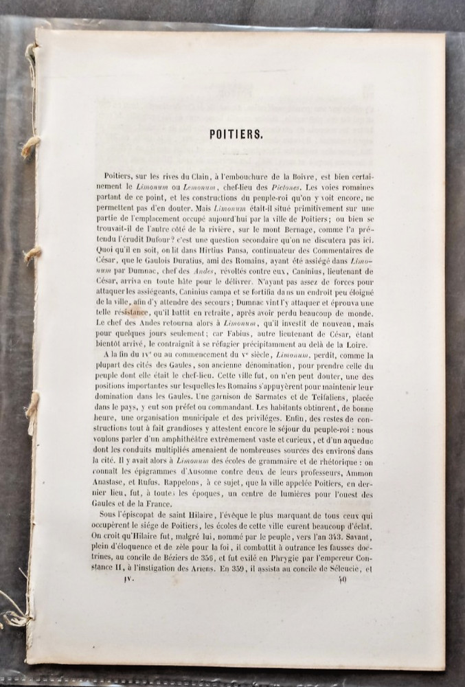 Antique History of Poitiers, France, 30 pages, Guilbert, 1845, in French