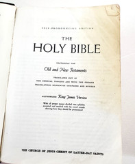 KJV Holy Bible self pronouncing LDS Mormon Red Pages Vintage