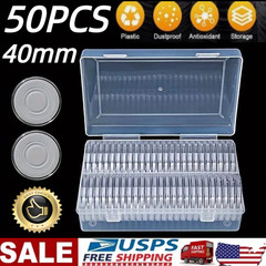 50PCS*40mm Coin Capsules Round Plastic Coin Holder White gaskets with Case Box🔥