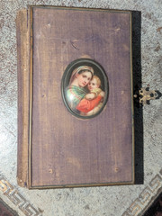 1868 PRAYER BOOK w/ Miniature Portrait & VELVET BINDING in German ANTIQUE