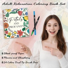 Adult Coloring Book Set, 7 x 8.2 in Spiral Bound, 24 Markers Stress Relief | 32