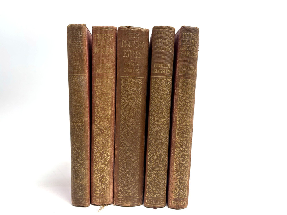 Collection of Small Old Books for Decoration. 10cm shelf space. 15.5cm Tall