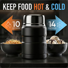 Earth&Me Stainless Steel Thermo for Hot Food 17OZ with Folding Spoon, Vacuum Ins