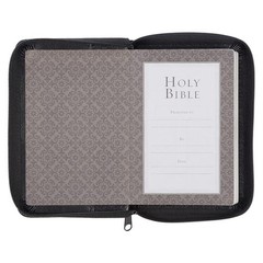 KJV Holy Bible,Mini Pocket Bible–Zippered Black Faux Leather Bible w/Ribbon Ma..