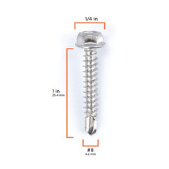 #8 Size, 1″ Length (25Mm) – Self Tapping/Drilling Screw – 410 Stainless Steel Sc