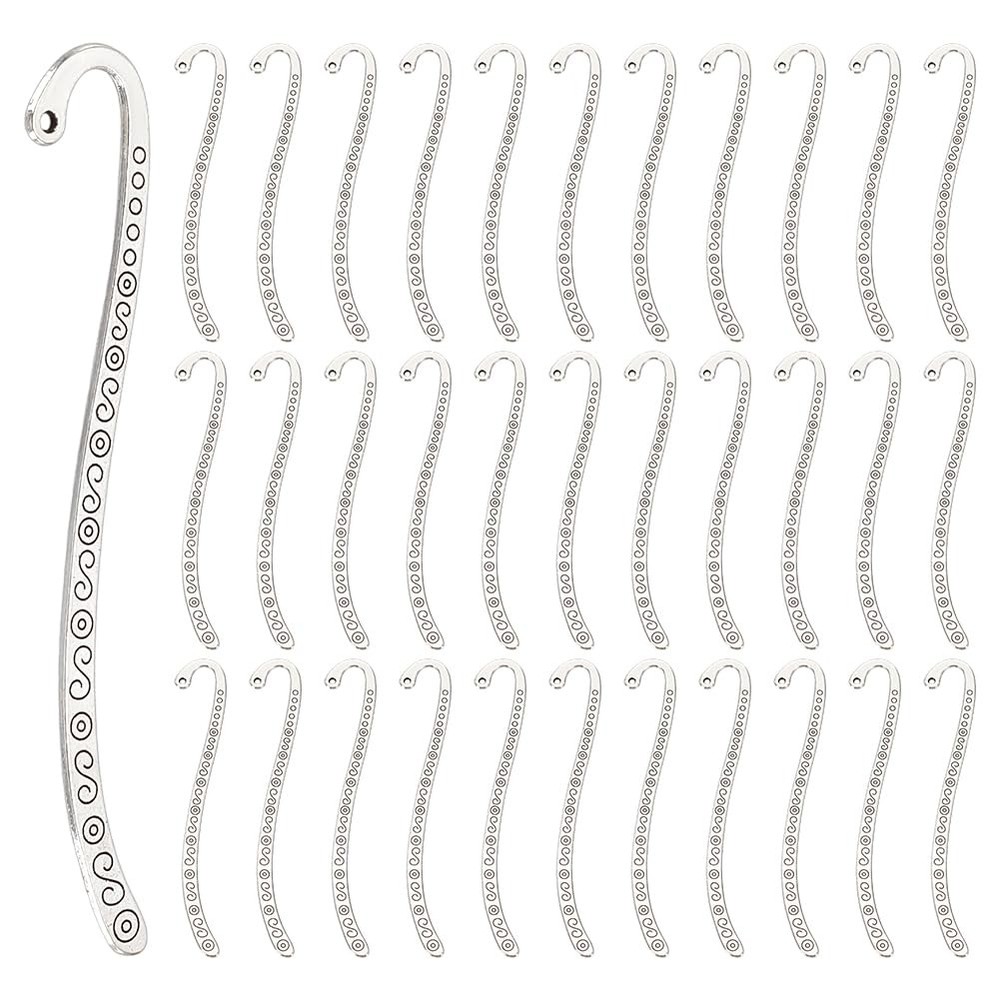 CRAFTYMELODY 40Pcs Metal Bookmark Hairpin Hook Alloy 84x4x2mm, Antique Silver