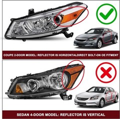 Projector Headlight Assembly W/Bulbs for 2008-2012 Honda Accord Coupe 2-Door Hal