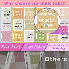 Bible Tabs with Unique Stickers, Laminated Bible Tabs for Women & Men, Christian