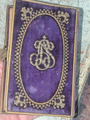 1868 PRAYER BOOK w/ Miniature Portrait & VELVET BINDING in German ANTIQUE