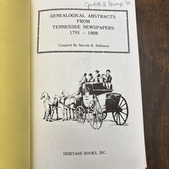 Genealogical Abstracts Tennessee Newspapers 1791-1808 History Book Genealogy