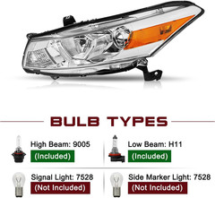 Projector Headlight Assembly W/Bulbs for 2008-2012 Honda Accord Coupe 2-Door Hal