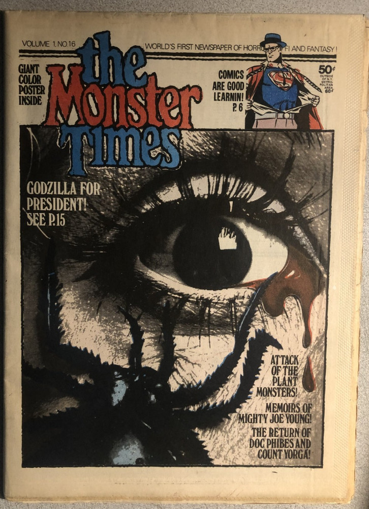 THE MONSTER TIMES #16 (1972) Horror SF Fantasy newspaper (w/poster) VG+/FINE-