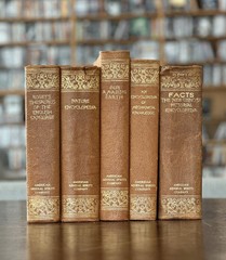 Lot of 5 antique leather AMSCO Nature~Encyclopedia~Facts~Mechanical~Earth~Thes..