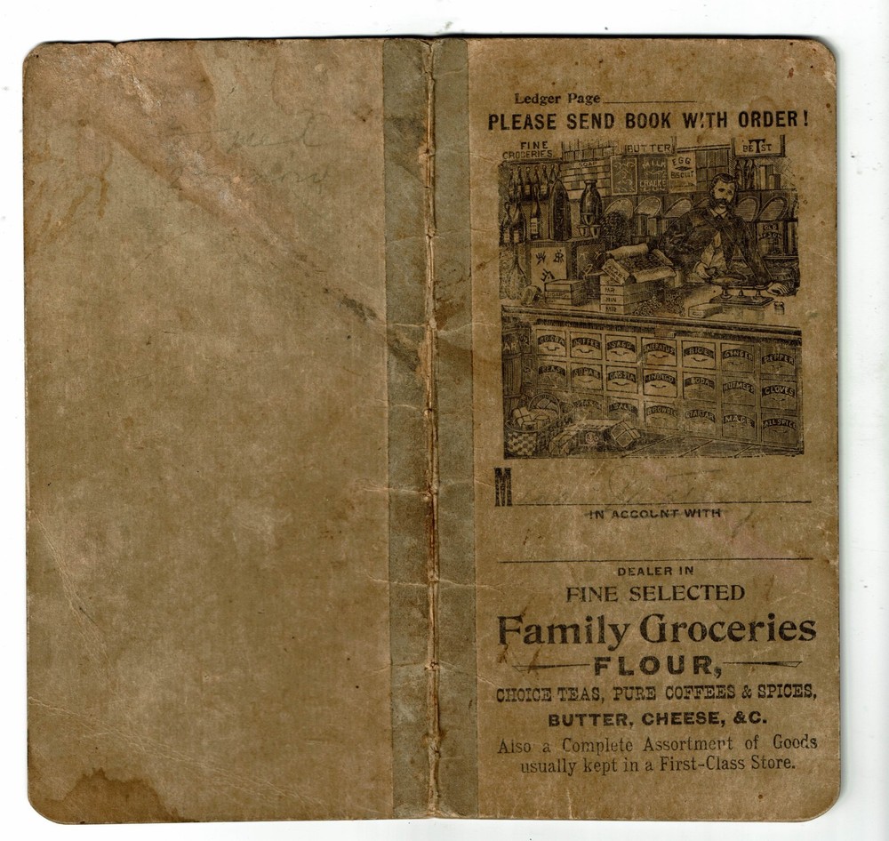 1915 grocery ledger book with 36 pages and original front and back covers