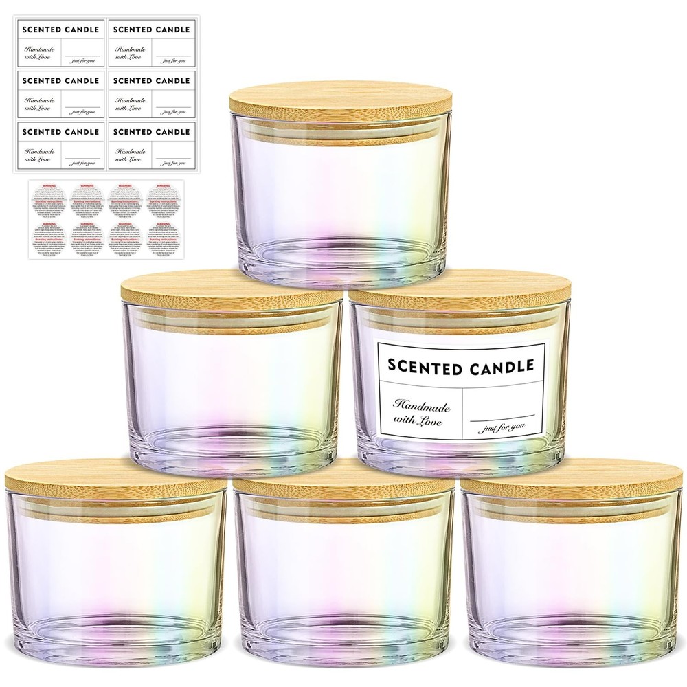 SUPMIND 16oz 3 Wick Candle Jars 6 Pack – Large Empty Iridescent Wide Mouth Gl…
