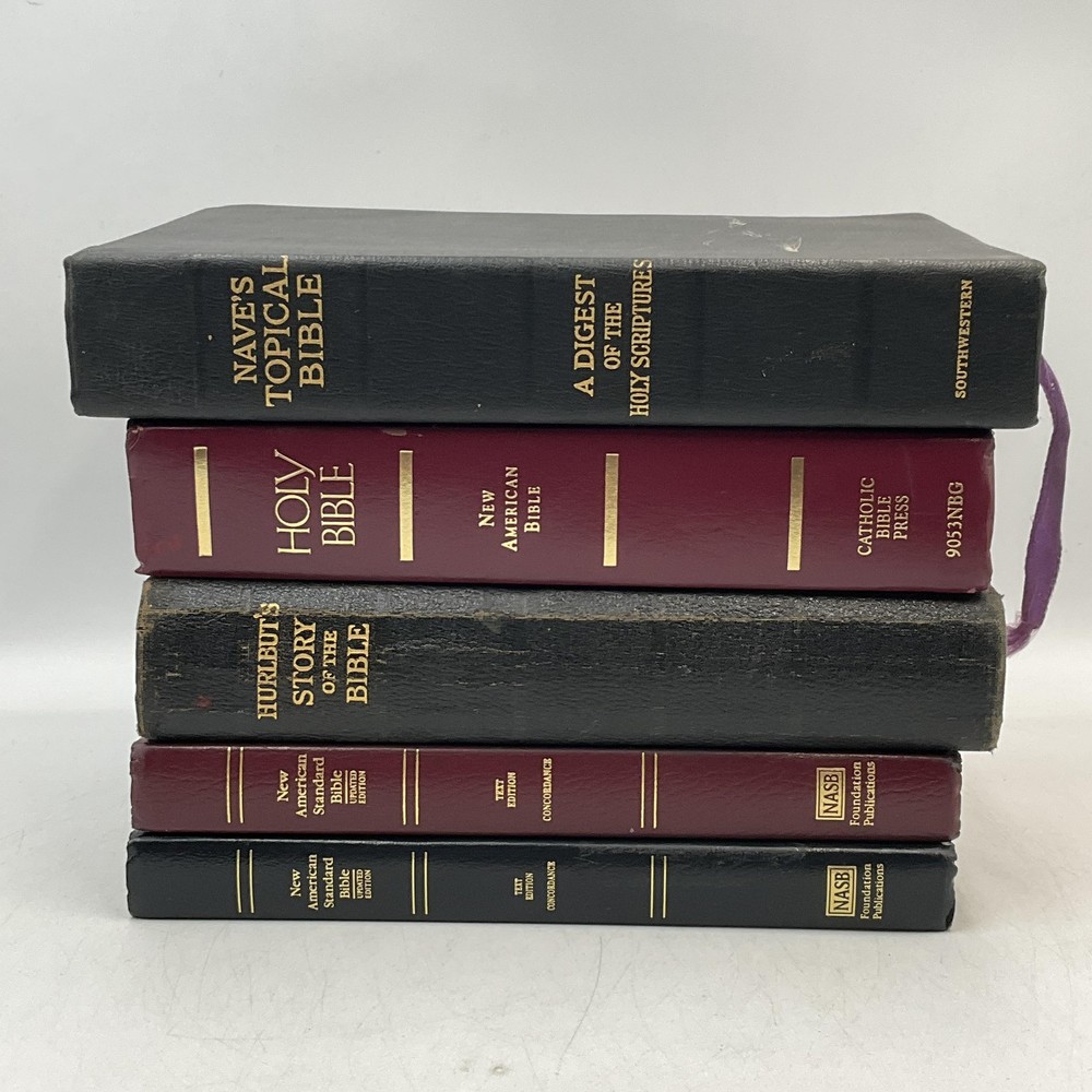 Lot Of 5 Bibles: NASB, New American, NAB, Nave’s Topical, Hurlbut Hardcover