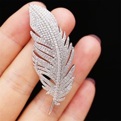 Rhinestone Feather Brooches Pin for Women Men Fashion 65mm x 25mm, Blue,Clear