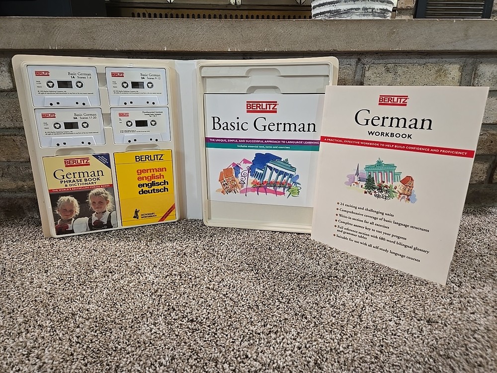 Vtg 1993 Berlitz Basic German Language Complete Program 5 Books 4 Cassette Tapes