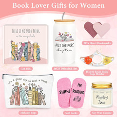 Book Lover Gift Set 16 oz Glass Cup Candle Socks Bookmark For Readers