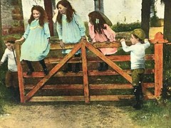 Adorable Antique Children’s Book COUNTRY PLAYMATES Great Color Images 12.25×9.75