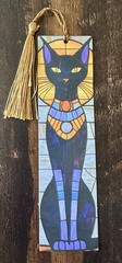 Paper Bookmark with Tassel 1.6 X 5.9 in. Stained Glass Cat