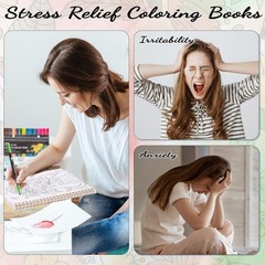 Adult Coloring Book Set, 7 x 8.2 in Spiral Bound, 24 Markers Stress Relief | 32