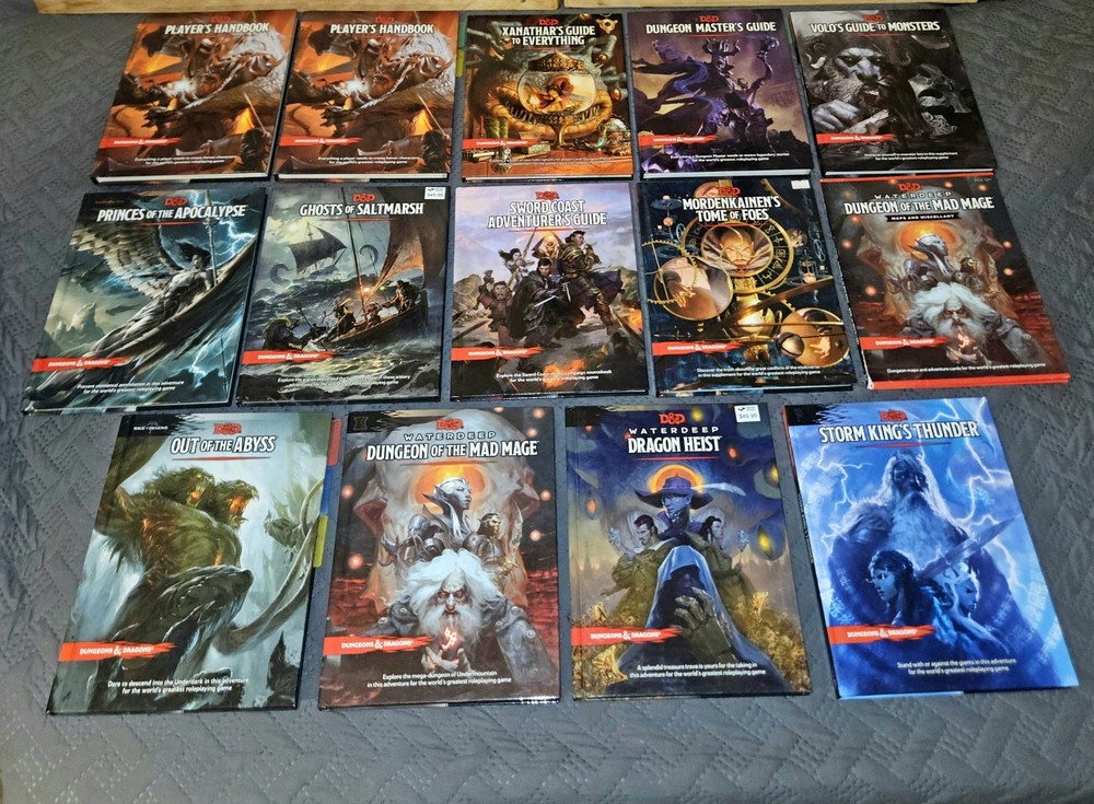 Dungeons & Dragons 5E Book Lot 13 Books PHB DMG Xanathar Volo Waterdeep