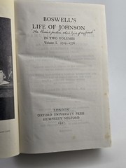 Vol 1 Boswell’s Life of Johnson in 2 Volumes- Oxford University Press 1927 J87