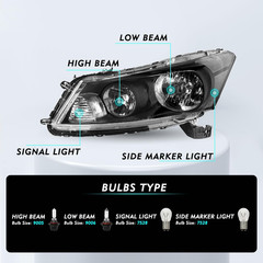 Headlight Assembly Set for 2008-2012 Honda Accord 4-DR Sedan Bulbs Included Head