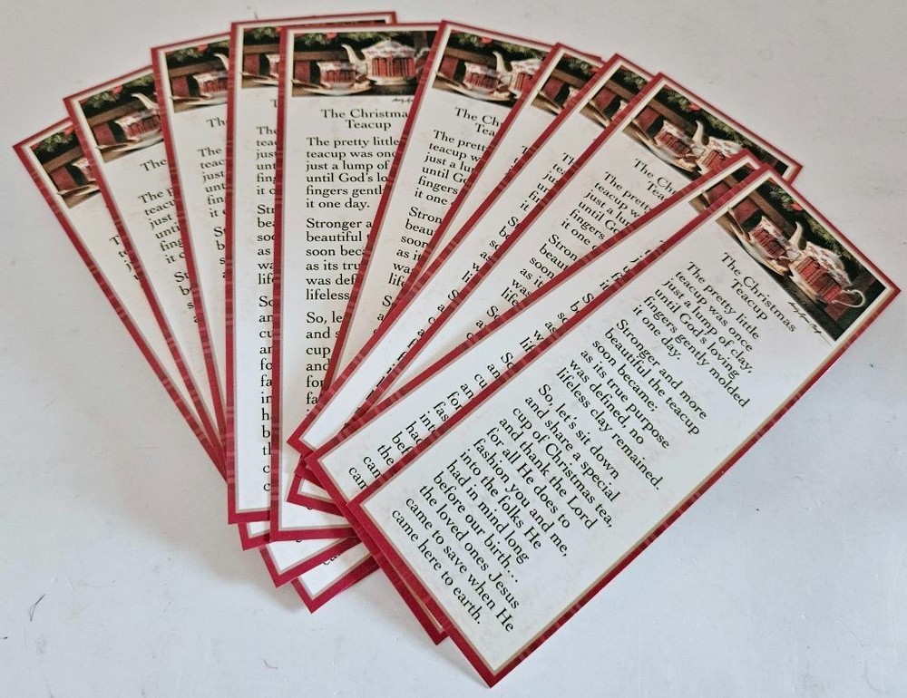 Lot of 12 Bookmarks ~5.25” ~The Christmas Teacup ~New