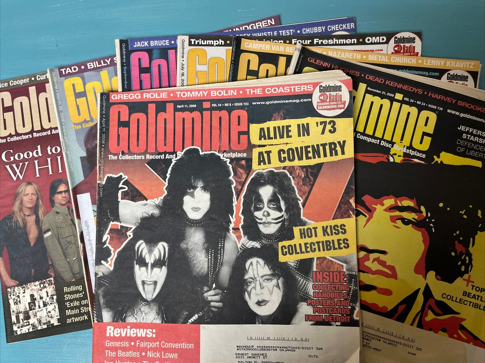 LOT OF 7 GOLDMINE MAGAZINES. ALL FROM YEAR 2008, BIWEEKLY MAGAZINE ISSUES.
