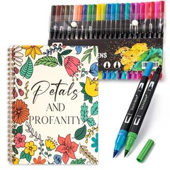 Adult Coloring Book Set, 7 x 8.2 in Spiral Bound, 24 Markers Stress Relief | 32