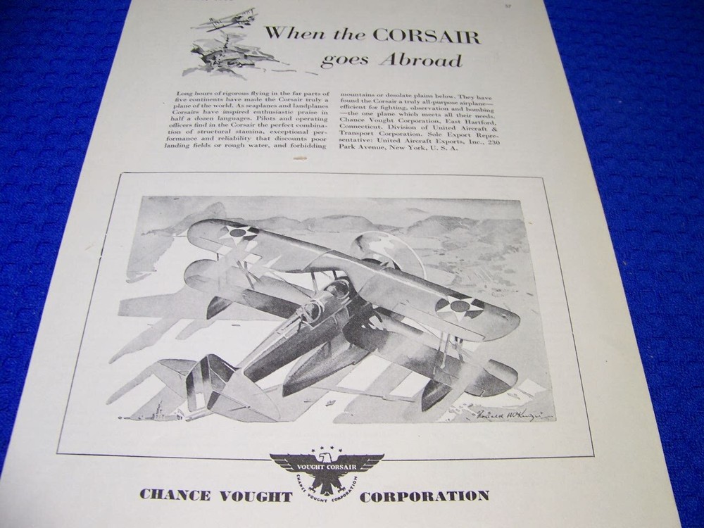 1932 VOUGHT O2U CORSAIR “WHEN THE CORSAIR GOES ABROAD.”..1-PAGE SALES AD (298GG)