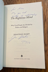 Jonathan Haidt, THE RIGHTEOUS MIND, POLITICS RELIGION, Inscribed, Signed & Dated
