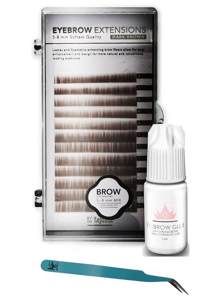 Eyebrow Extensions Kit with 1 x Trays of Mink 3 Ounce (Pack 1), Dark Brown