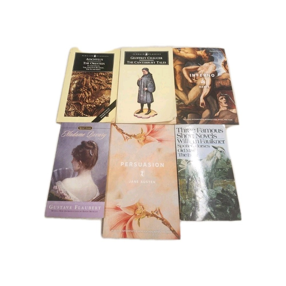 Lot of 6 Classic Books 4 TP/2 MM/Chaucer/Dante/Faulkner/Aeschylus/ Free Shipping